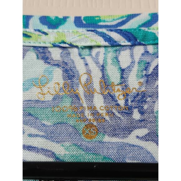 Lilly Pulitzer Pima Cotton XS Blouse Blue Waves - Picture 3 of 5
